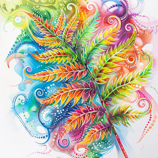 Psychedelic fern tattoo on white psychedelic art background