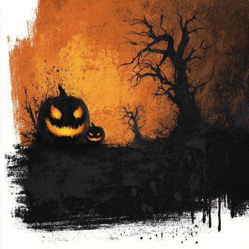 Spooky autumn scene featuring a glowing jack-o'-lantern