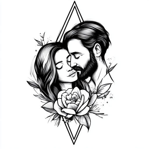 Parental tattoo with geometric shapes on pure white background