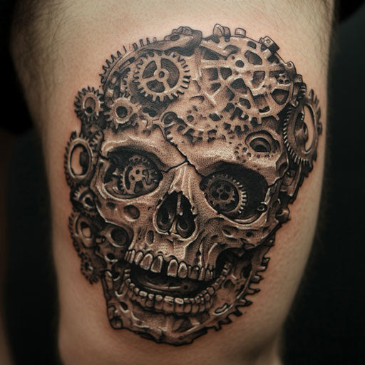 Men's skull tattoos with mechanical gears