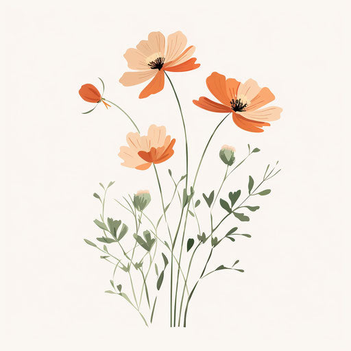 Minimalist flower clipart on white background