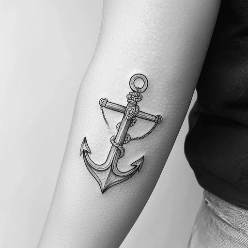 Flat tattoo sketch of small anchor on inner elbow