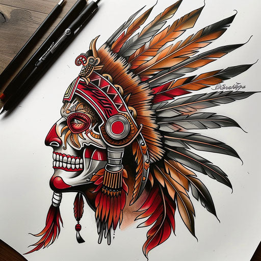 Neo-traditional Aztec warrior tattoo design