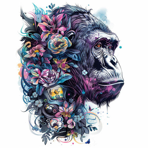Surrealist illustration of a gorilla with dreamlike elements
