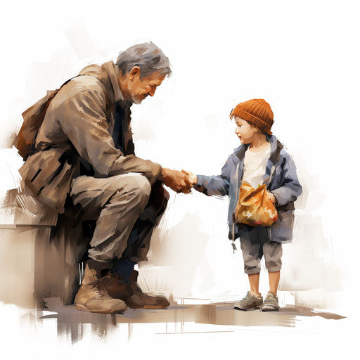 Helping others clipart in the style of Oil painting, on a white background