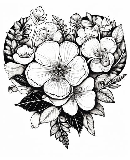 Colorful heart shaped flower, heavy inking style inverted