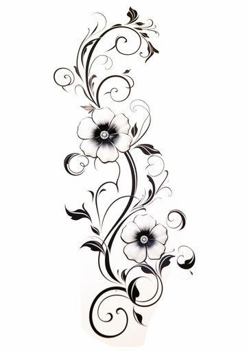 Black and white floral scroll flower tattoo designs