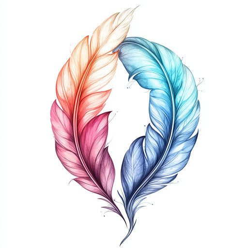Flat tattoo design for cute couple with intertwined feathers