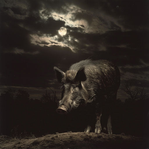 Wild boar in a dramatic moonlit scene