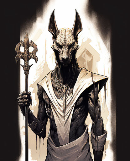 A tattoo depicting a pharaoh holding a chisel