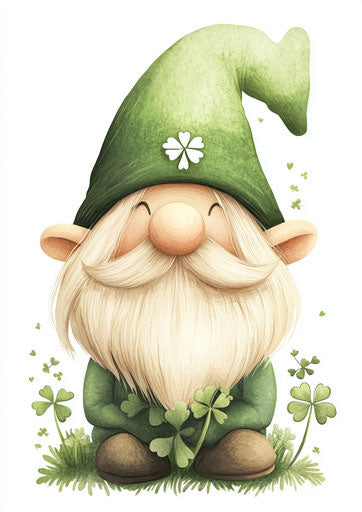A cute gnome with Irish hat and shamrocks on beard