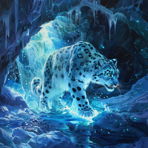 Snow leopard in a labyrinthine ice cave
