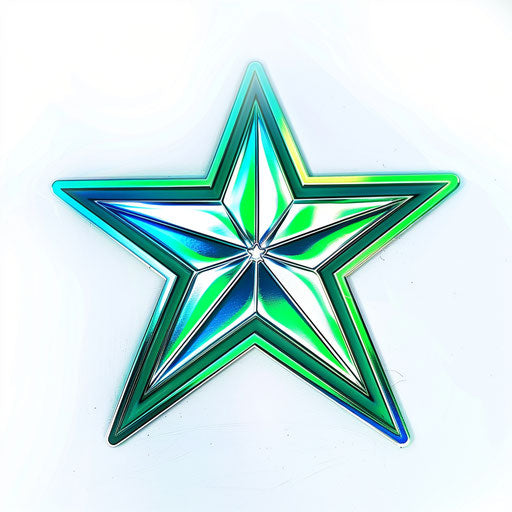 Modern concept of nautical star tattoo with neon green and electric blue gradients, on white background