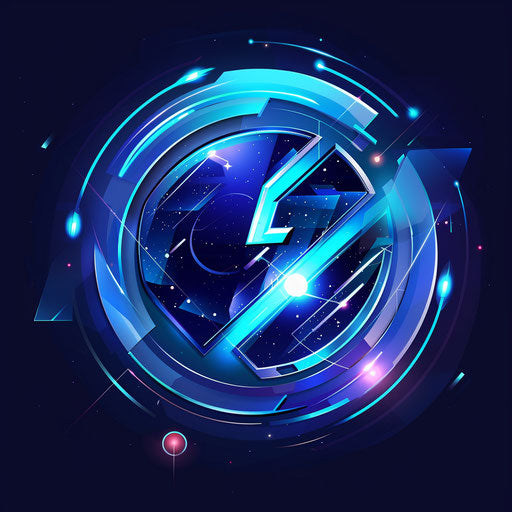 Tech startup company logo with digital elements and bright blue colors