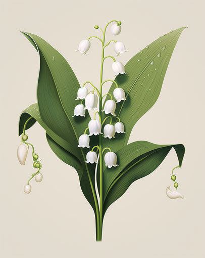Floral poster with lily of the valley on marble background, animated gifs style