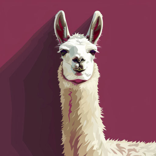 Flat maroon background with realistic llama clipart