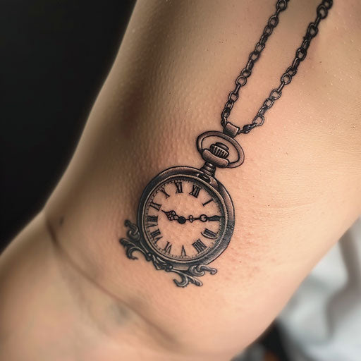 Classic gangster tattoo with ornate pocket watch