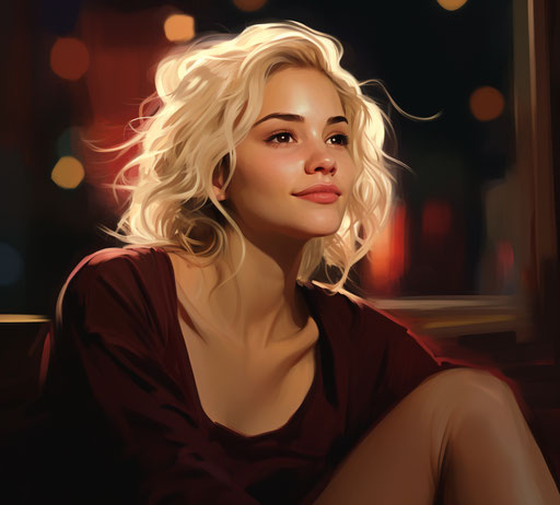 Blonde woman with mustache, social media art style