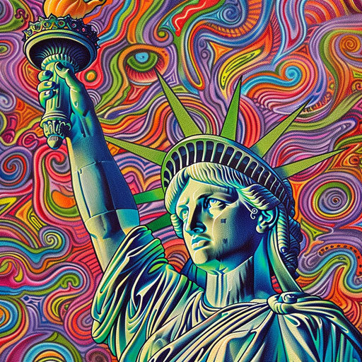 Psychedelic tattoo sketch of the Statue of Liberty