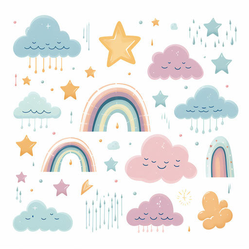 Weather clipart in the style of Pastel Colors Art, on a white background