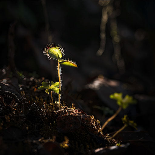 Venus flytrap illuminated by shaft of sunlight