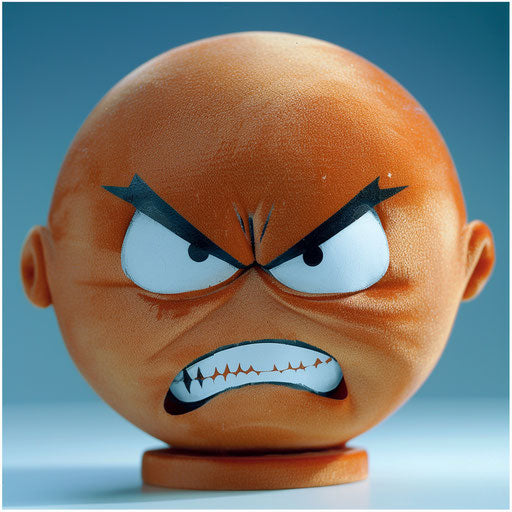 Angry face meme art, blink-and-you-miss-it detail, light blue and amber