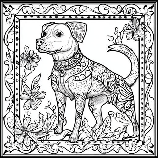 Charming folk art pitbull with traditional patterns