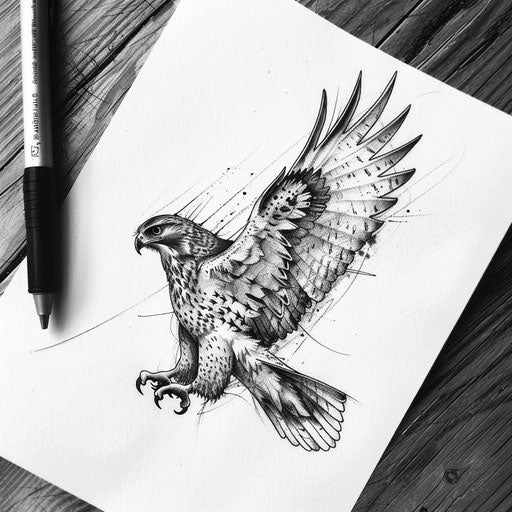 Sketch of minimalist hawk tattoo