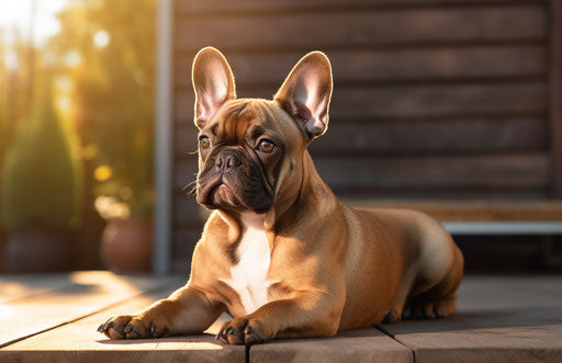 French bulldog sitting on a wooden step