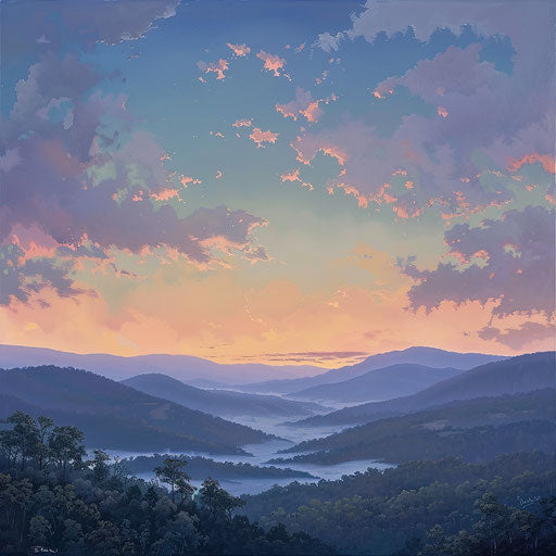 Peaceful dawn over the Ozark mountains