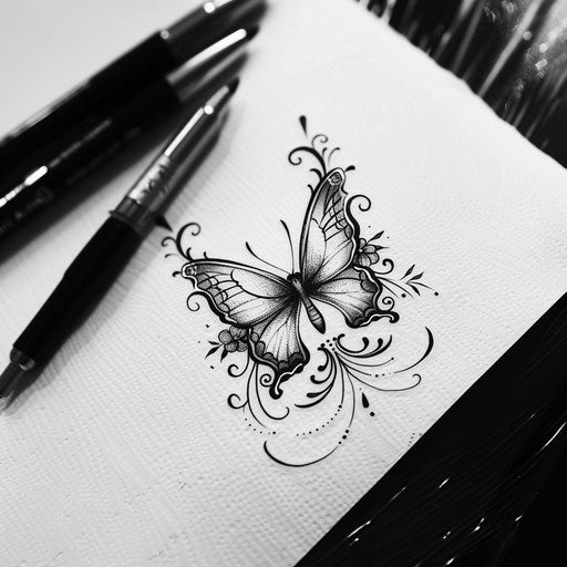 Sketch of a graceful butterfly with floral elements for a wrist cover-up tattoo for women