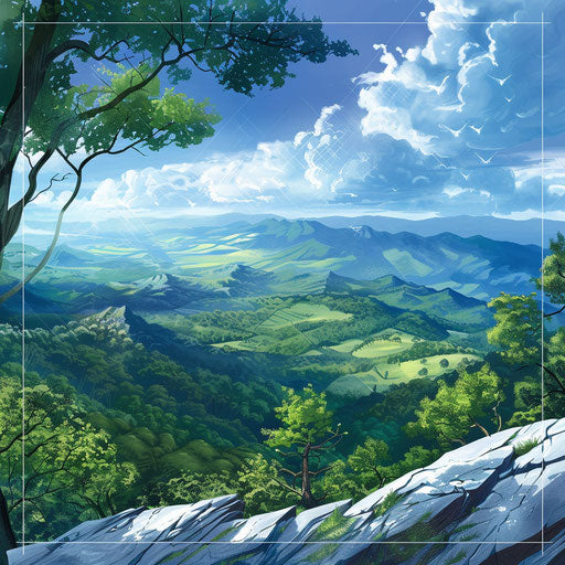 Photorealistic Blue Ridge mountains with colorful natural lighting