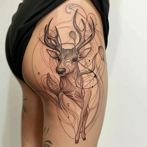 Art Nouveau-inspired deer tattoo