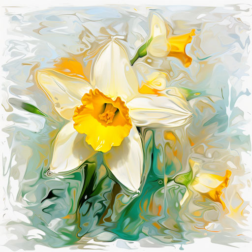 Daffodil clipart in the style of Impressionistic Art, on a white background