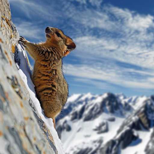 Quokka mountaineer scales snow-capped peak with determination
