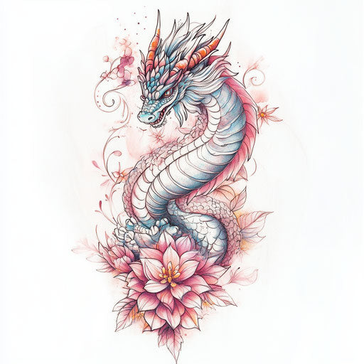Dragon tattoo sketch for women with floral mandala