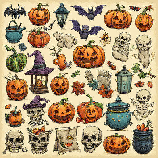 Cheerful Collection of Halloween Cartoon Elements