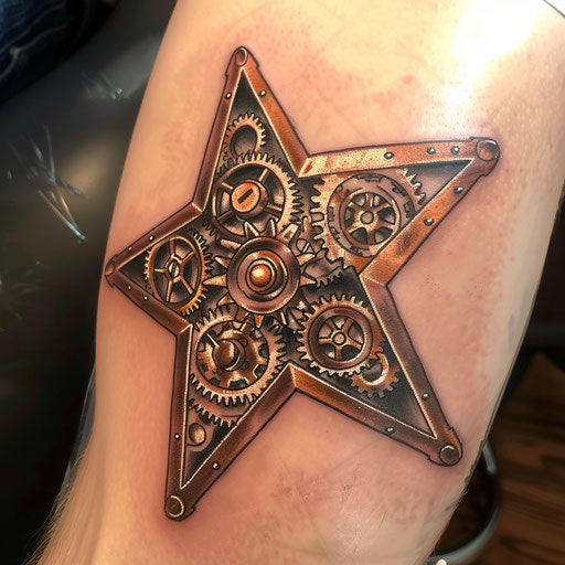 Steampunk-inspired nautical star tattoo