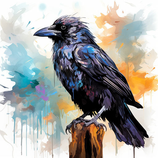 Raven clipart in the style of Impressionistic Art, on white background