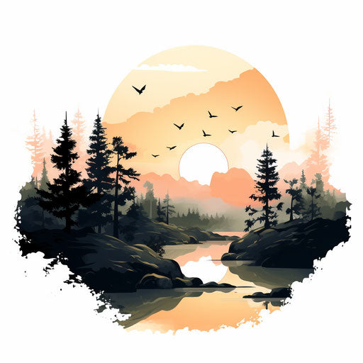 Landscape clipart in the style of Chiaroscuro Art