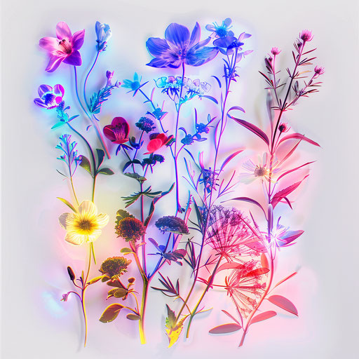 Vibrant wildflower tattoos in a neon color palette