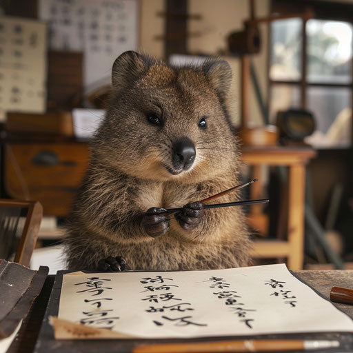 A quokka as a master calligrapher creating beautiful art