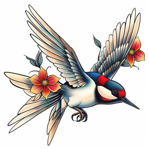 Traditional sailor swallow tattoo design, bold colors