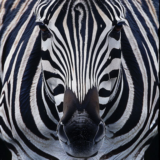 Zebra portrait with detailed stripes and intense gaze