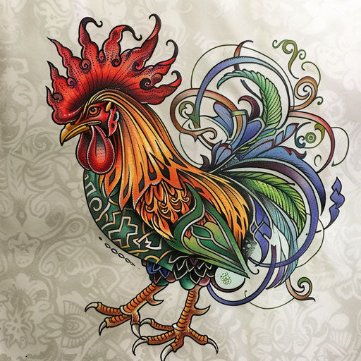 Celtic-inspired rooster tattoo design with knotwork