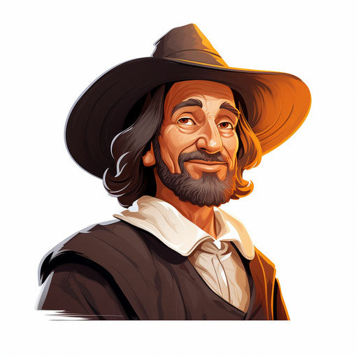 Pilgrim clipart in the style of Chiaroscuro Art, on white background
