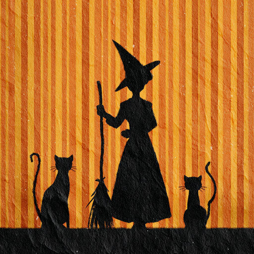 Black Silhouettes: Witch and Two Cats for Halloween