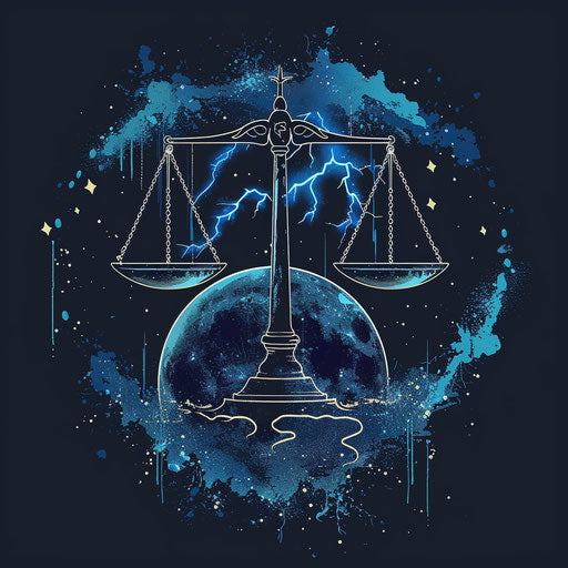 Libra constellation with flashes of lightning and deep blues