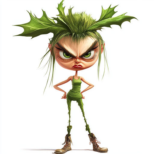 Humorous caricature of a holly clipart with human characteristics