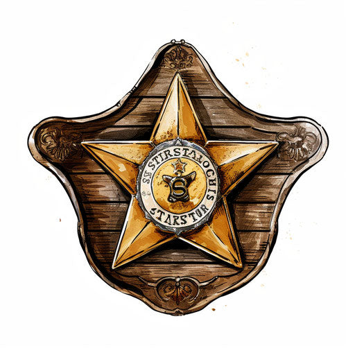 Sheriff badge clipart in the style of Impressionistic Art